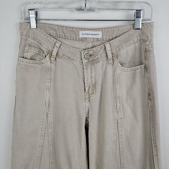 Flying Monkey Cream Wide Leg Flared Low Rise Pants - Picture 3 of 8